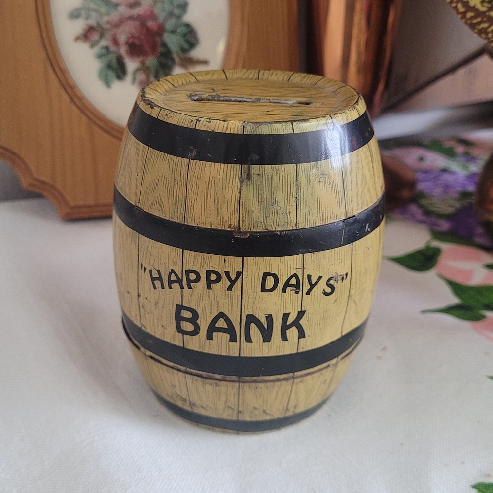 Vintage Barrel "Happy Days" Piggy Bank